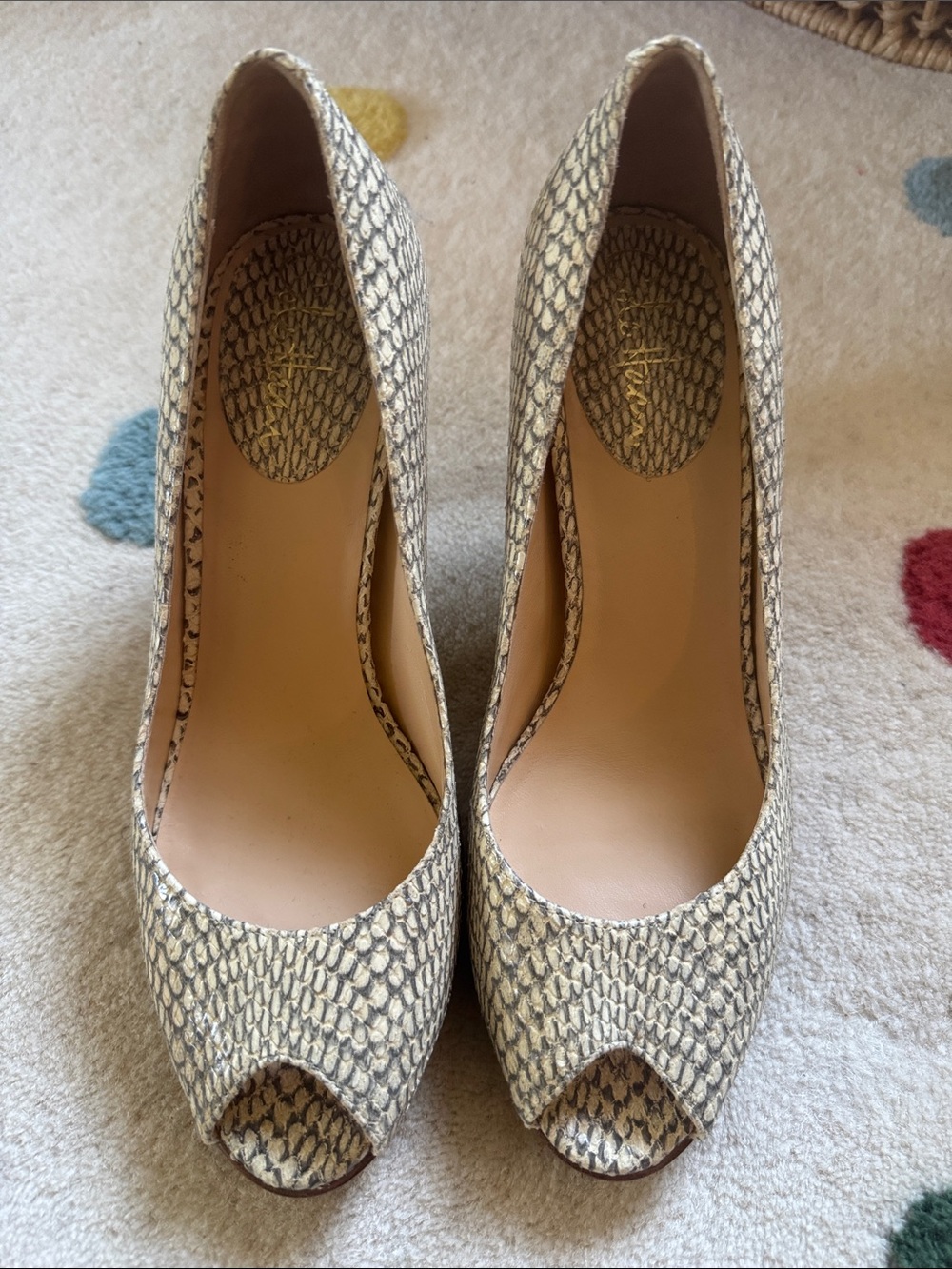 Vintage Cole Haan Neutral Snake-Print Peep-Toe Pumps